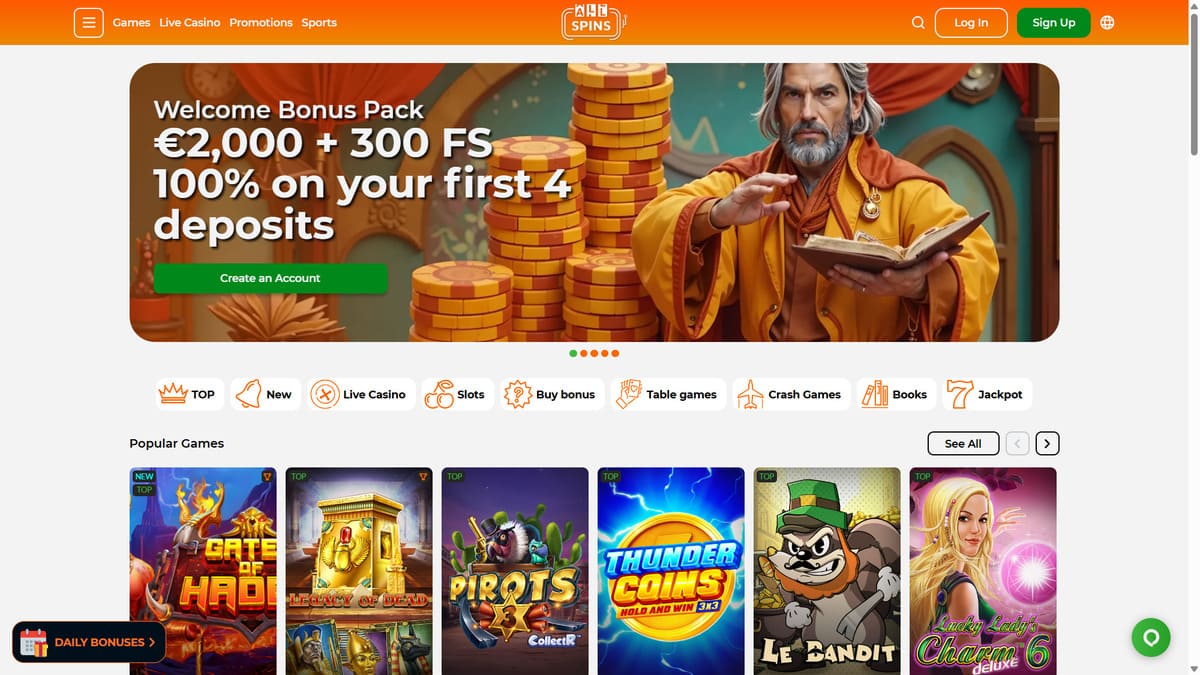 AllSpins casino | Bonus 100% jusqu'à 2000€ + 300 FS